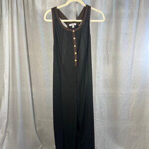 Cherfly Pull-on Black Jumpsuit with Brown Trim - Size XL